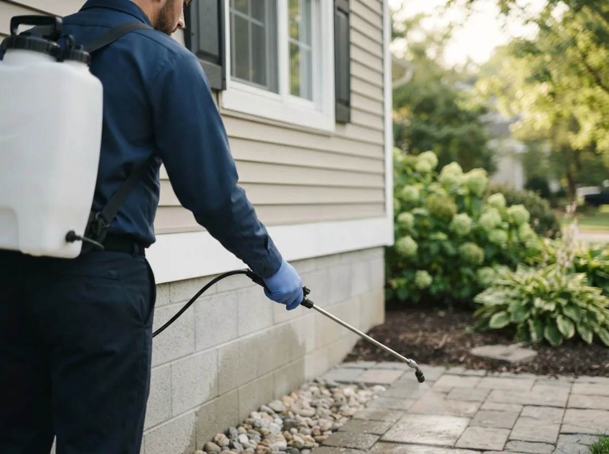 Pest control technician inspecting a home in Le Mars, IA